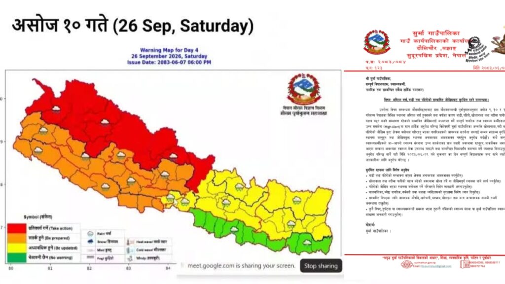 अविरल वर्षा तथा बाढी पहिरोको जोखिम सम्बन्धमा सुर्मा गाउँपालिकाको सूचना